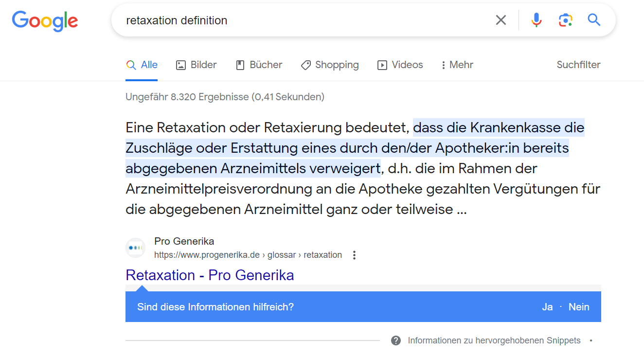 Google fragt zu einem Featured Snippet, ob die Informationen hilfreich sind