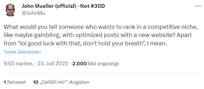 Google: Für den Erfolg einer neuen Website in hart umkämpften Branchen braucht es mehr als nur optimierte Blogartikel