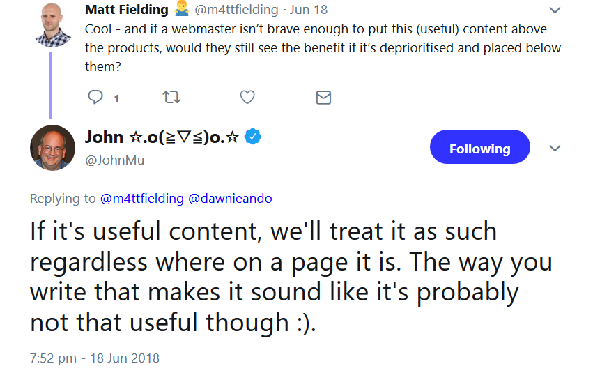 Google: Position nützlicher Inhalte auf einer Seite spielt keine Rolle