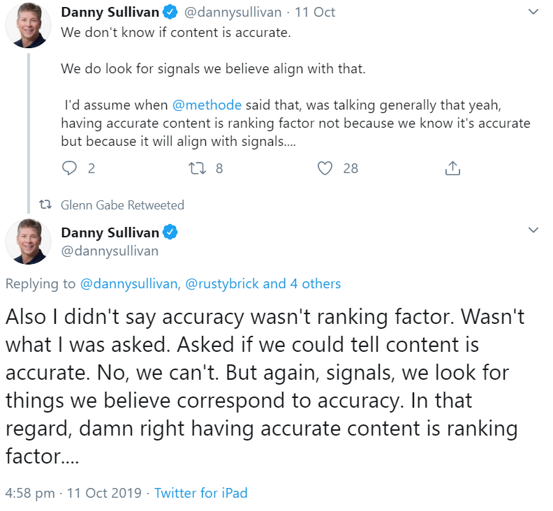 Google: Genauigkeit von Inhalten ist doch ein Rankingfaktor