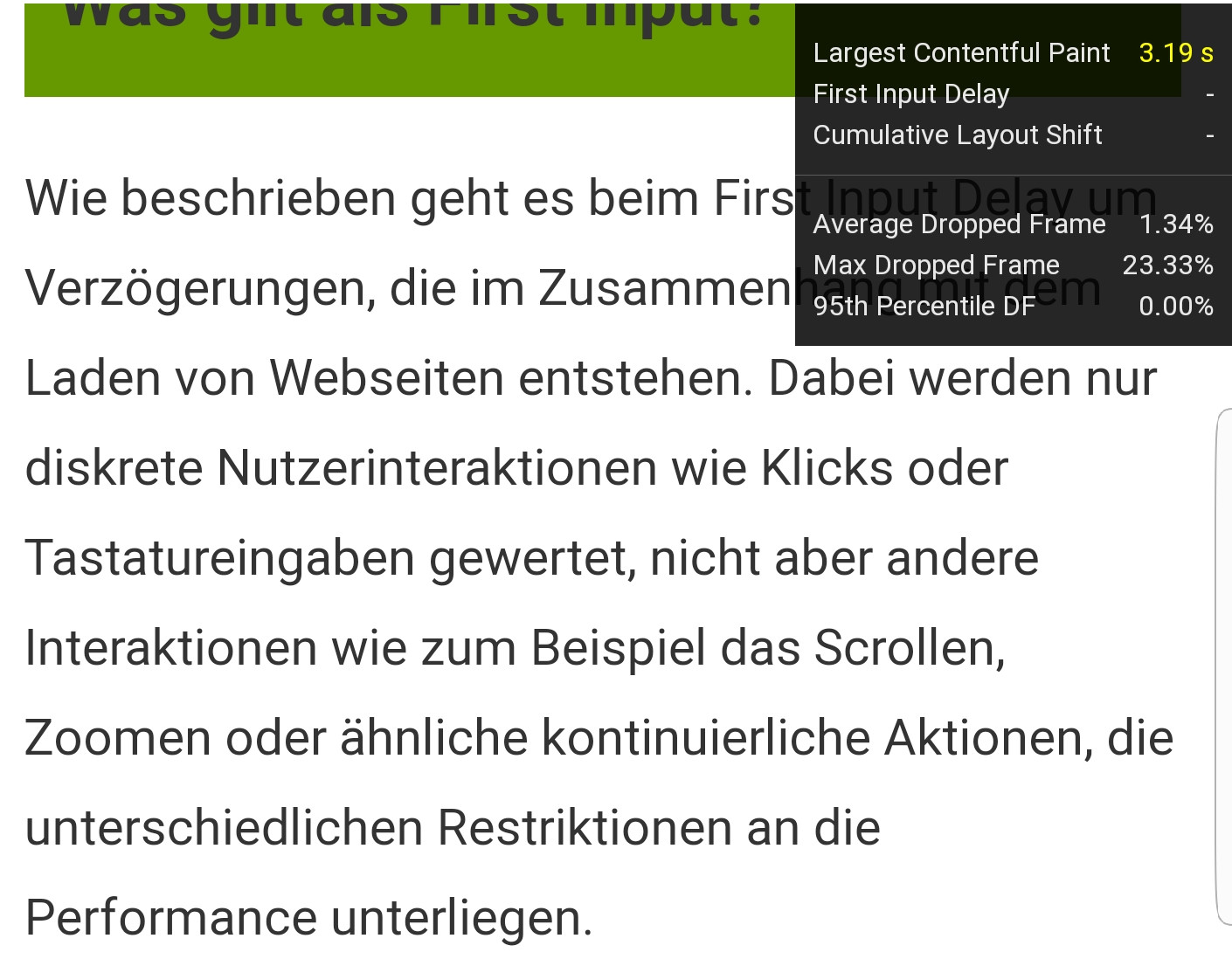 Google: LCP bei schnellem Klick auf ein Suchergebnis ist niedriger