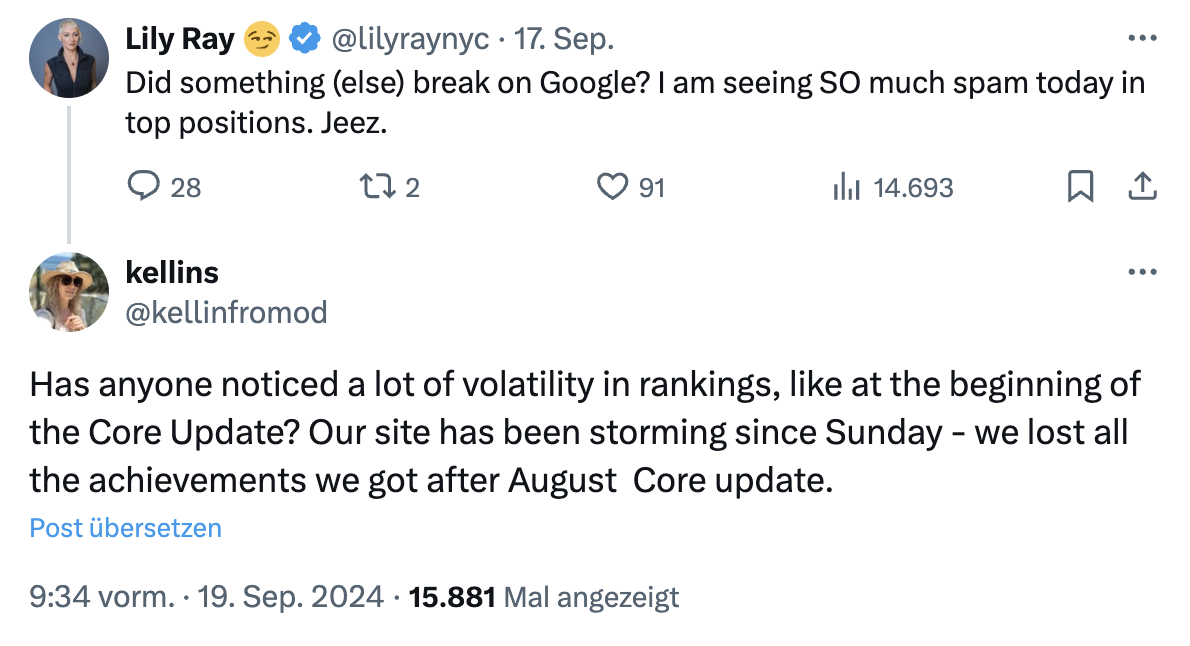 Alle Zugewinne nach Google Update verloren