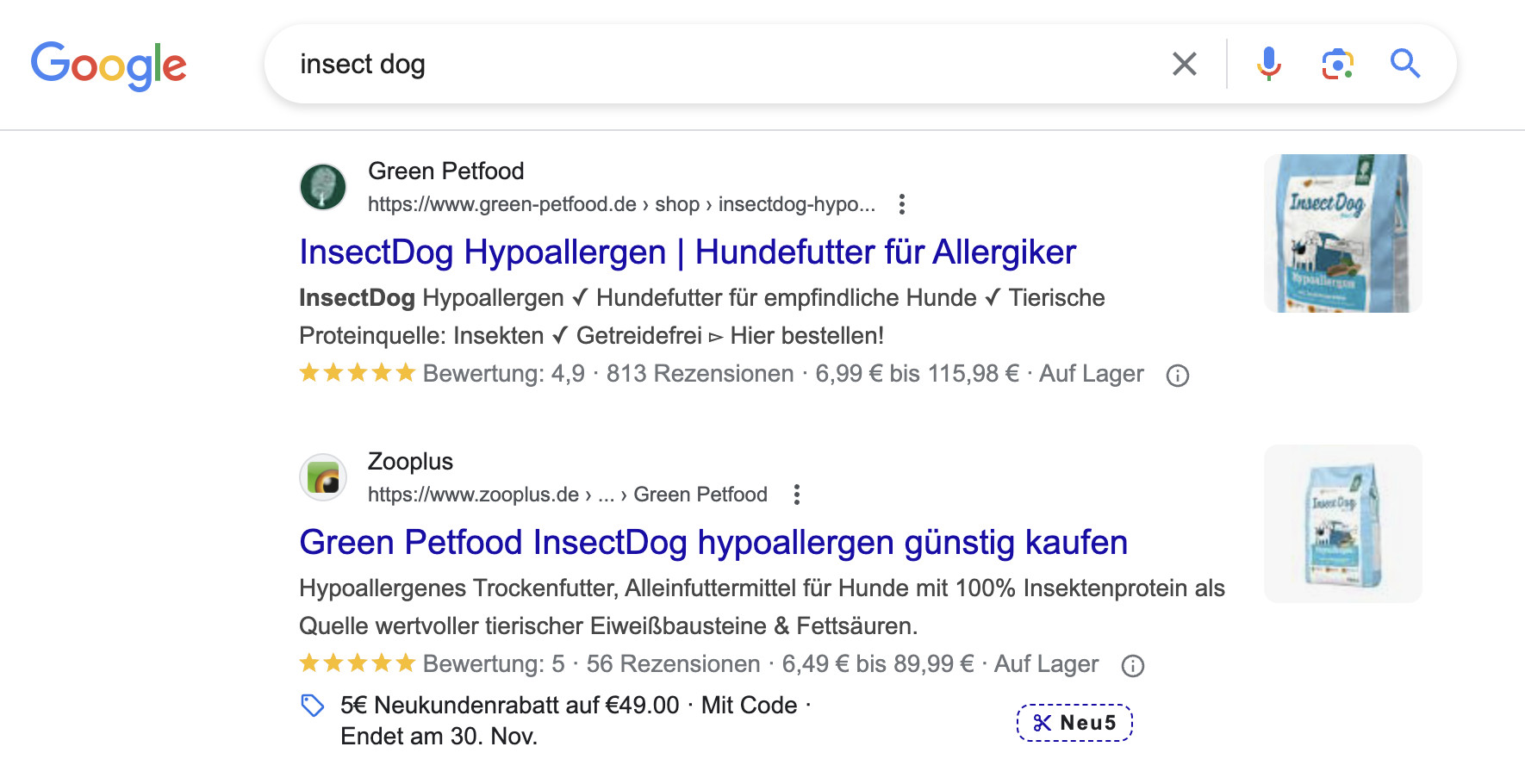 Google: Gutscheincode im Snippet