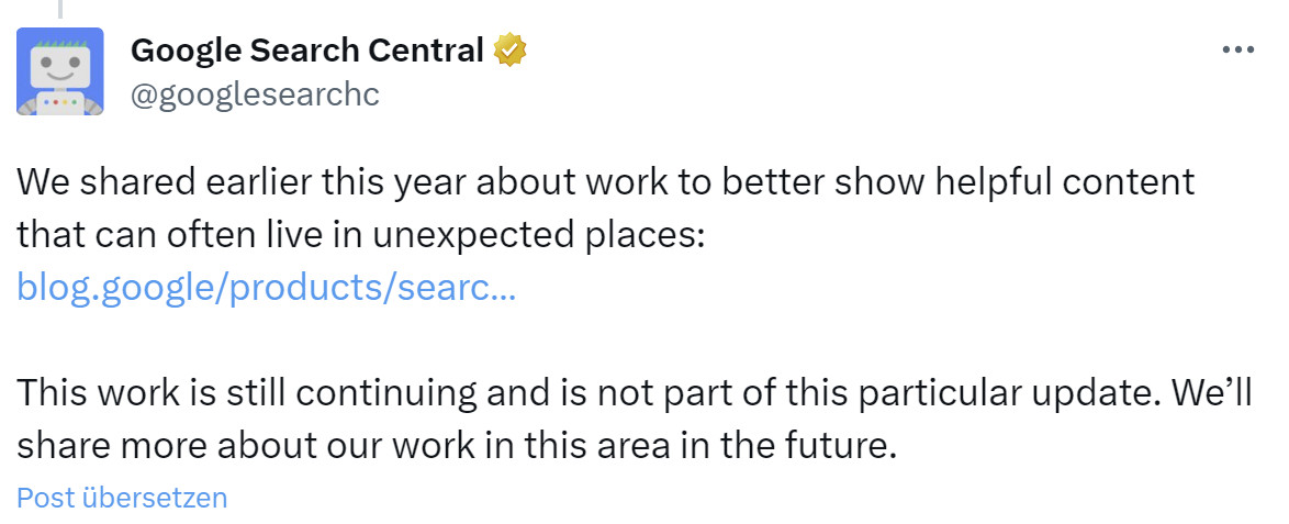 Google: 'Hidden Gems' für Helpful Content folgt später