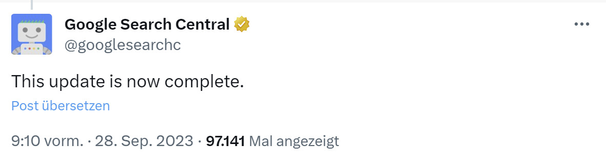 Google Helpful Content Update vom September 2023 ist abgeschlossen