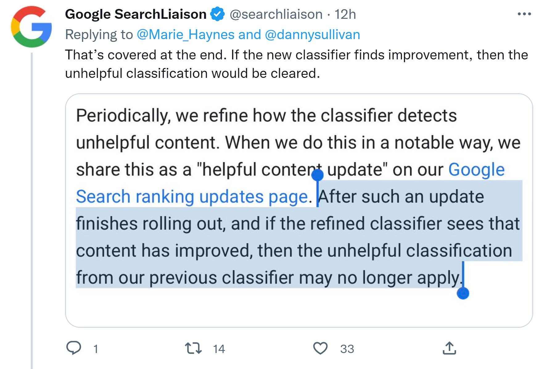 Goole Helpful Content Update kann Ergebnisse des vorherigen Updates revidieren