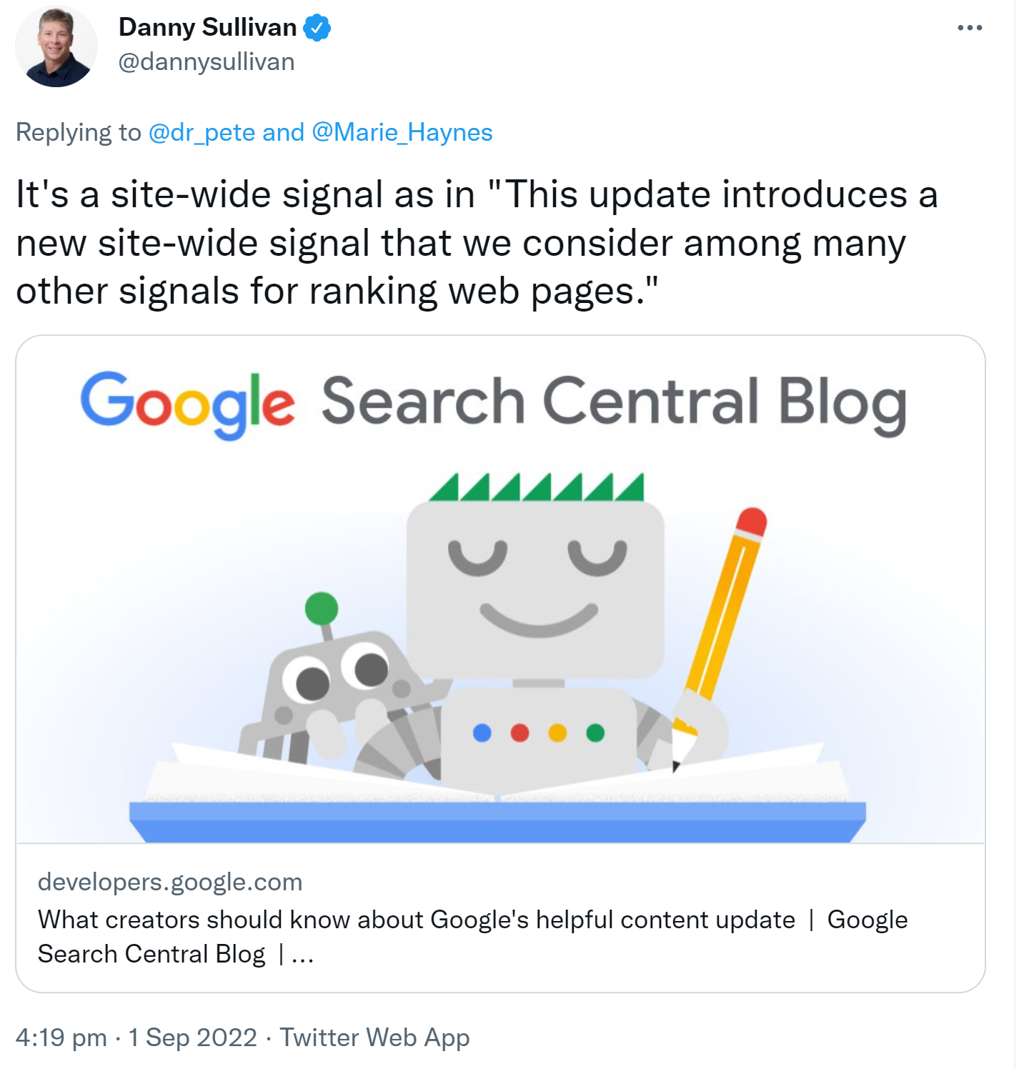 Danny Sullivan: Helpful Content Update wirkt nur website-weit