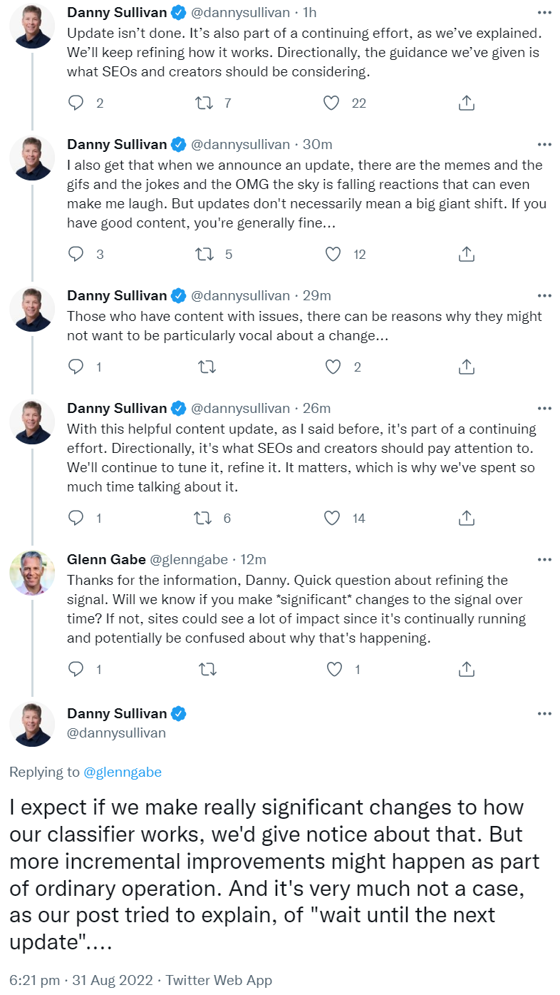 Google zum Helpful Content Update: 'Updates bedeuten nicht, dass es zu gigantischen Verschiebungen der Rankings kommen muss.'