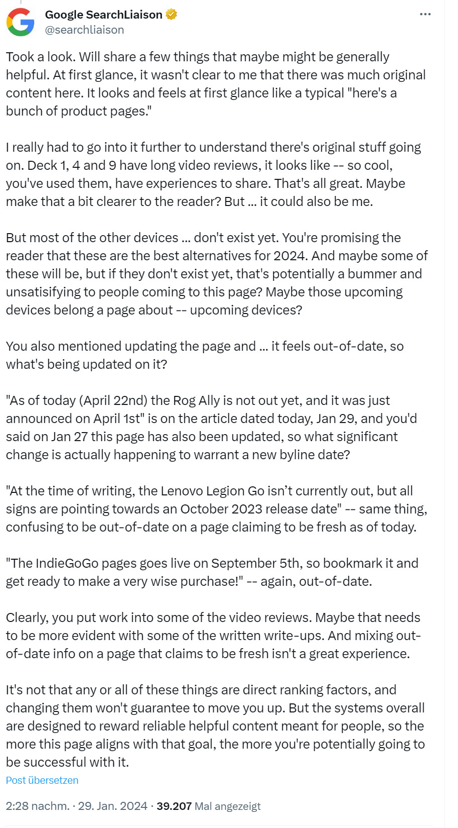 Google erklärt an einem Beispiel Probleme mit Helpful Content