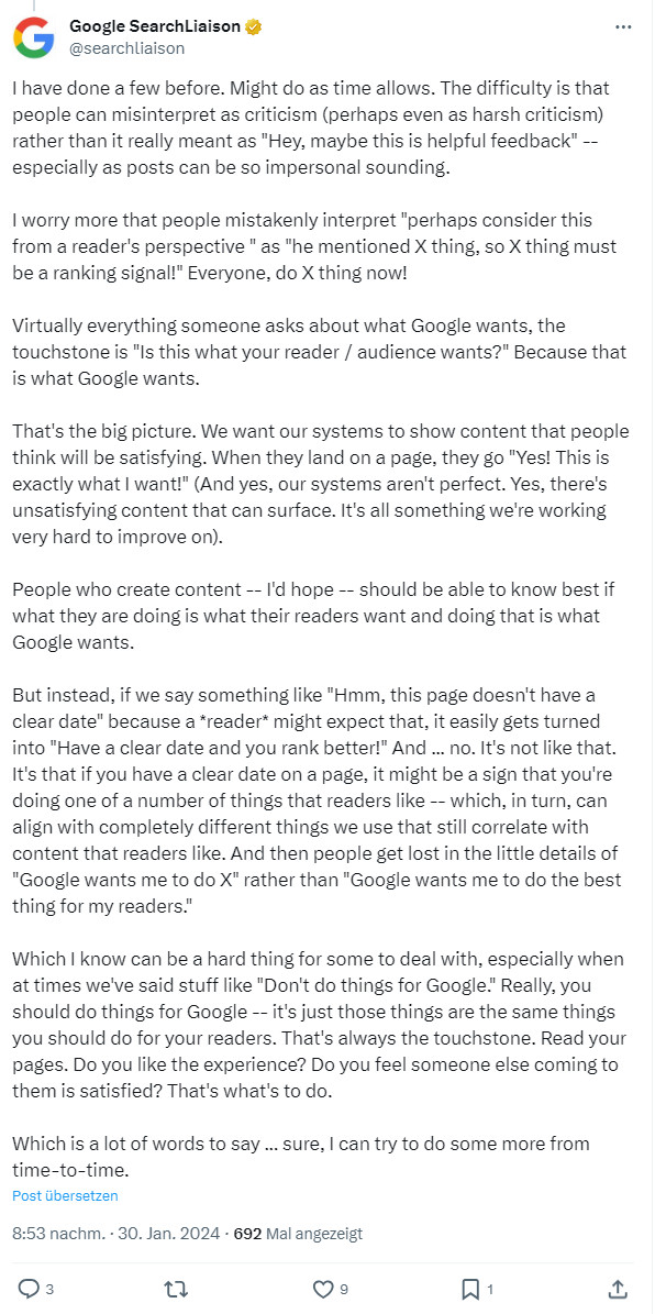 Google zu hilfreichen Inhalten: Nutzer sollten beim Besuch einer Seite zufrieden sein