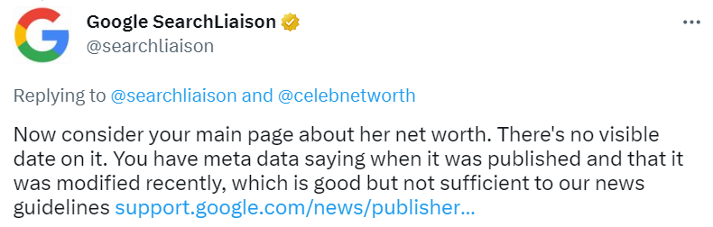 Google: Kein sichtbares Datum im Artikel