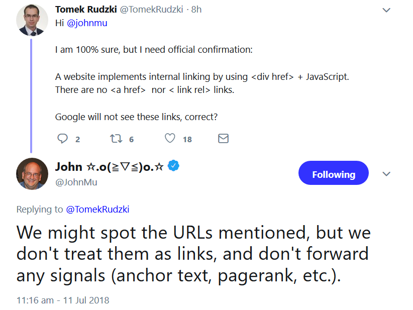 Google: Links aus Div-Tags ohne Anchor übertragen keine Signale