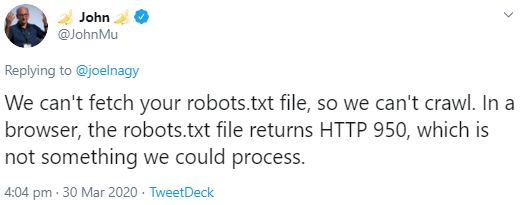 Google: HTTP-Status 950 kann nicht verarbeitet werden