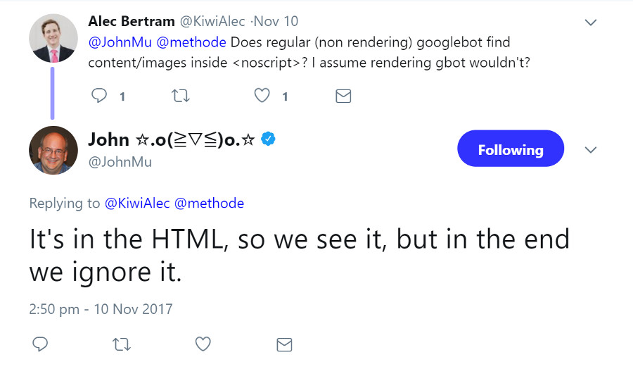 Google ignoriert Bilder und Inhalte im Noscript-Bereich