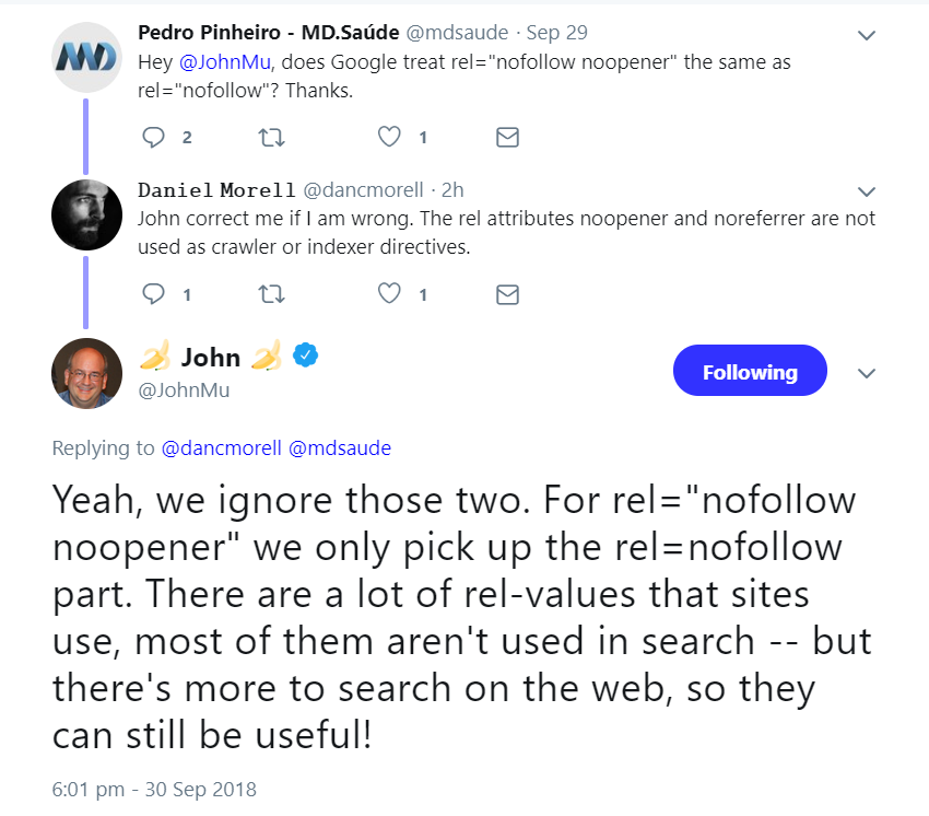 Google ignoriert rel-noopener