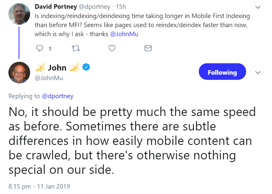 Google: Indexieren dauert bei Mobile First genauso lange wie zuvor