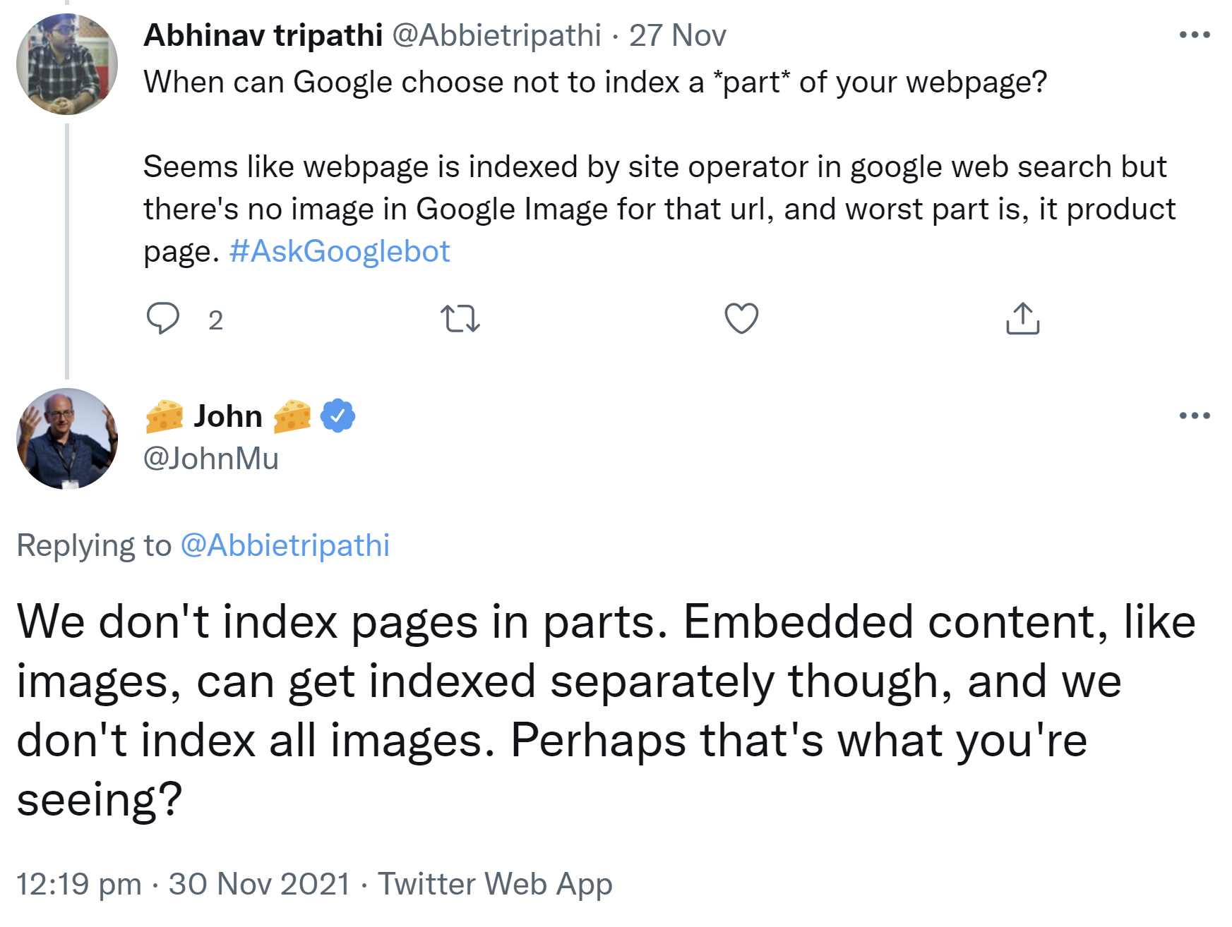 Google: Das Indexieren nur von Teilen einer Seite ist nicht möglich