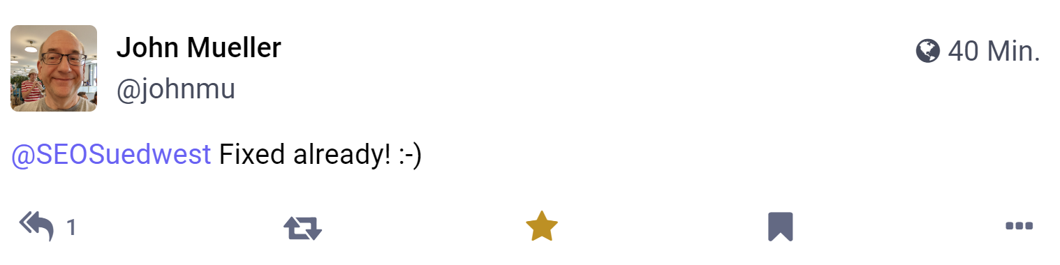 Google: Indexierungsprobleme behoben - John Müller auf Mastodon