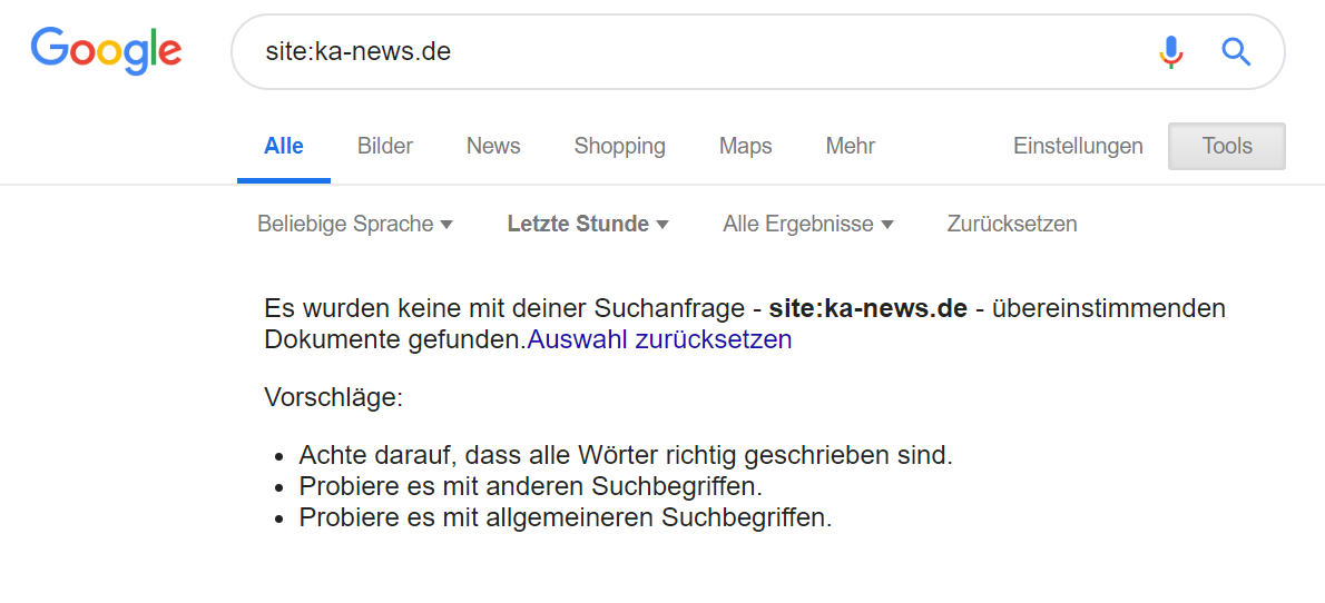 Google zeigt keine aktuellen Suchergebnisse