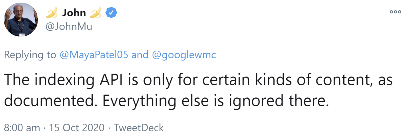 Google: Indexing API funktioniert nur für bestimmte Inhalte