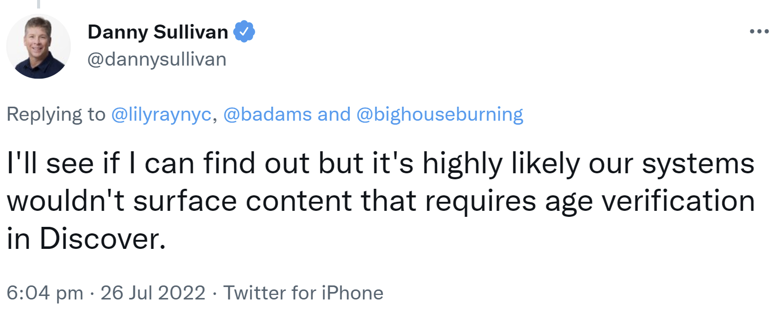 Google: Inhalte mit Altersprüfung erscheinen wahrscheinlich nicht in Google Discover