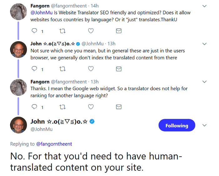 Google: Inhalte müssen von Menschen übersetzt sein, um zu ranken