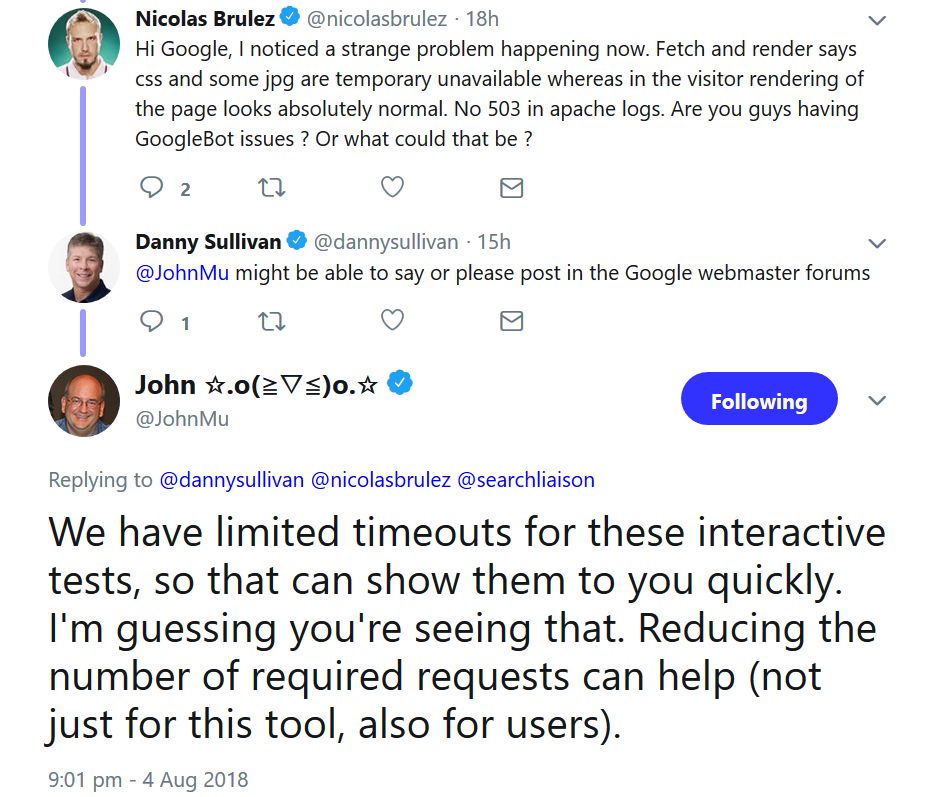 Google: Intetraktive Tools haben begrenzte Timeouts