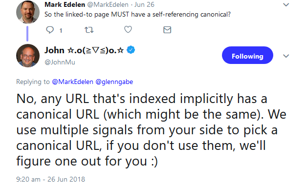 Google: Jeder indexierten URL ist ein Canonical zugeordnet