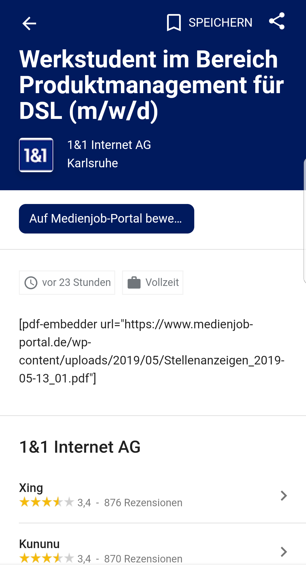 Google Jobsuche Detailergebnis