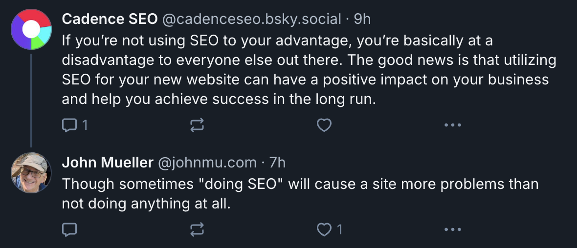 John Müller auf Bluesky: 'Manchmal verursacht SEO mehr Probleme, als nichts zu tun.'