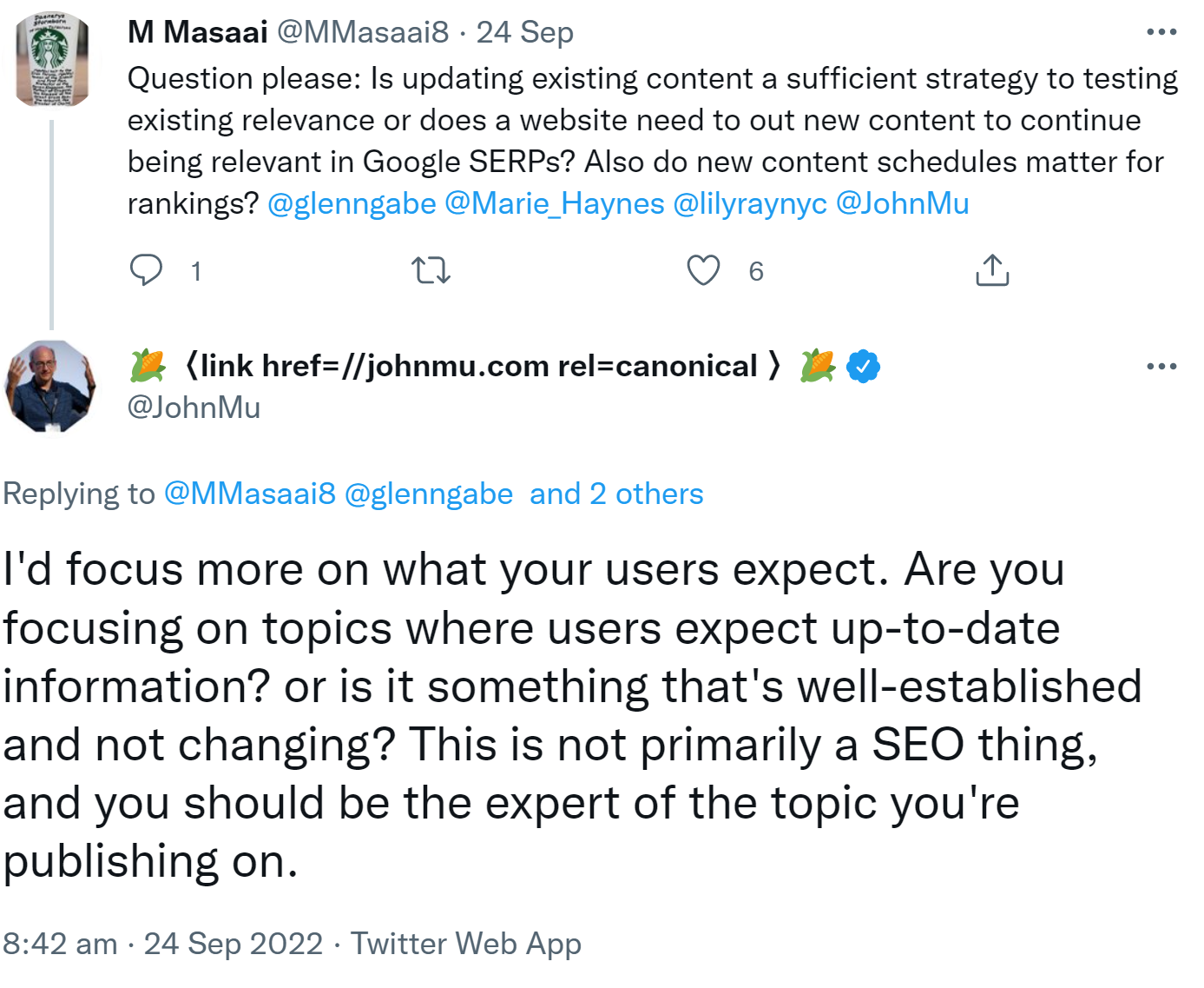 John Müller von Google zur Frage, ob es besser ist, bestehende Inhalte zu aktualisieren oder neue Inhalte zu erstellen