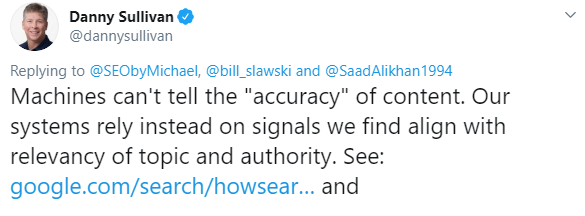 Google kann die Richtigkeit von Inhalten nicht bestimmen