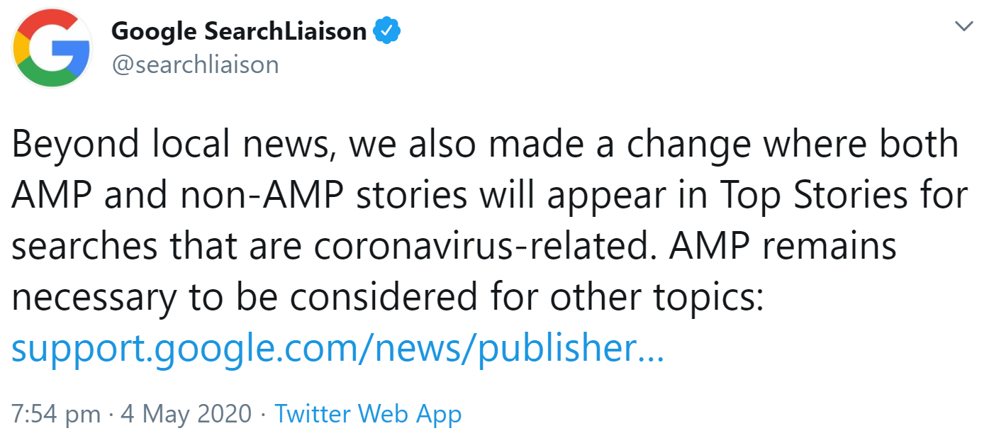 Google: AMP keine Voraussetzung mehr für Top Stories in der mobilen Suche, wenn es um Corona geht