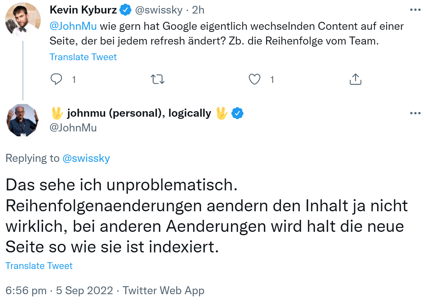 Google: kein Problem, wenn sich die Reihenfolge der Inhalte auf einer Seite ändert