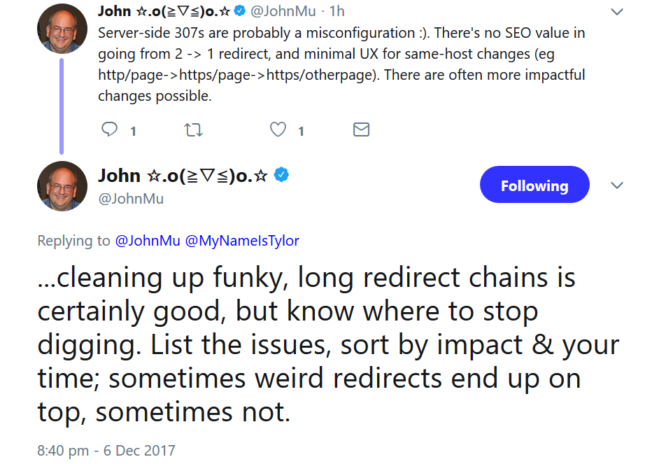 Google: Reduzierung von zwei auf einen Redirect bringt keinen SEO-Nutzen