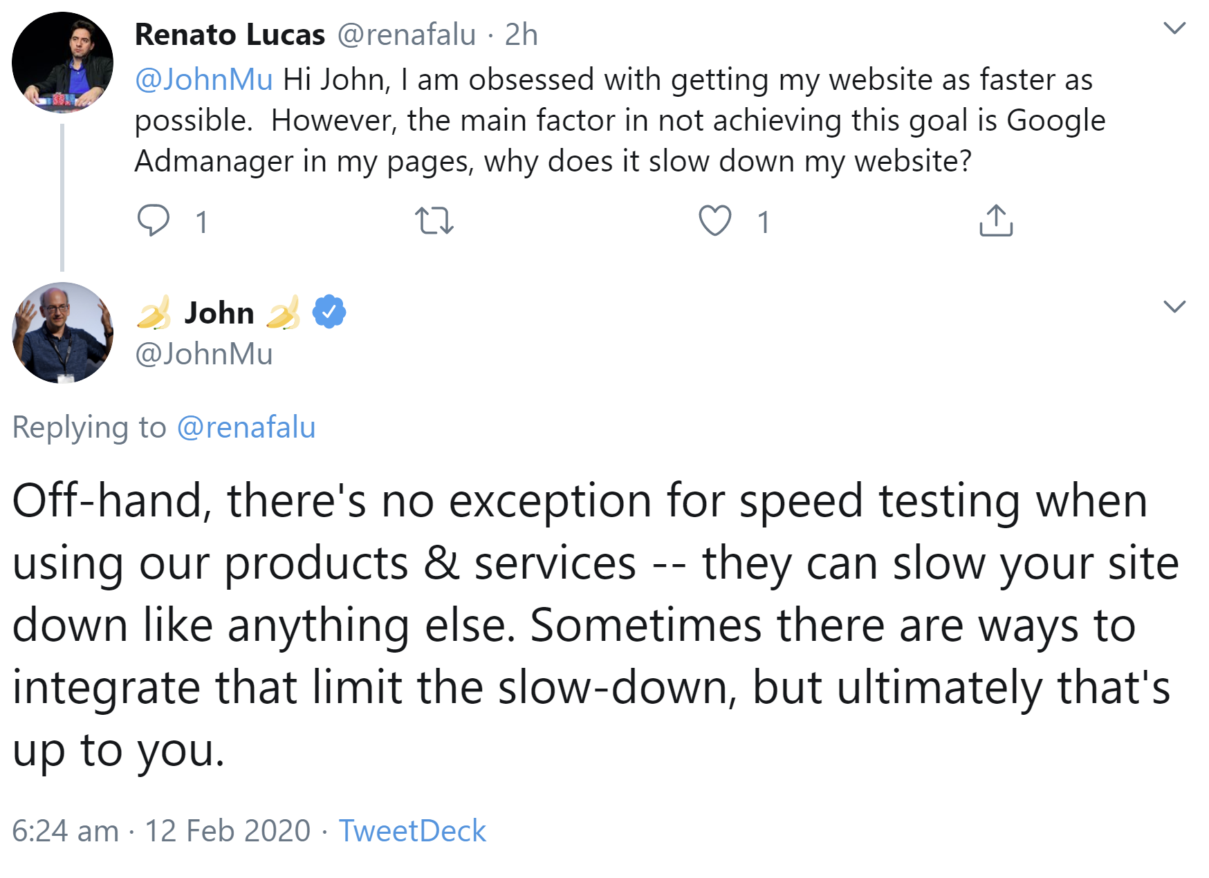 Google: kein Bonus, wenn eine Website durch Google-Produkte verlangsamt wird