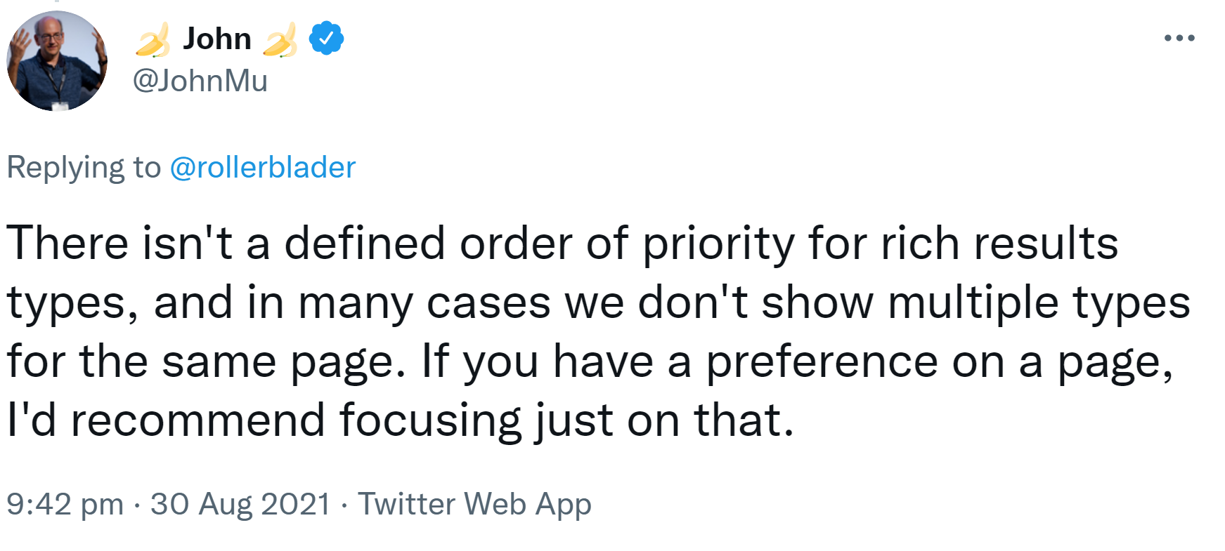 Google: keine feste Priorität für Rich Result-Typen