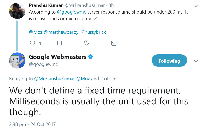 Google: keine festen Vorgaben für die Server-Antwortzeit