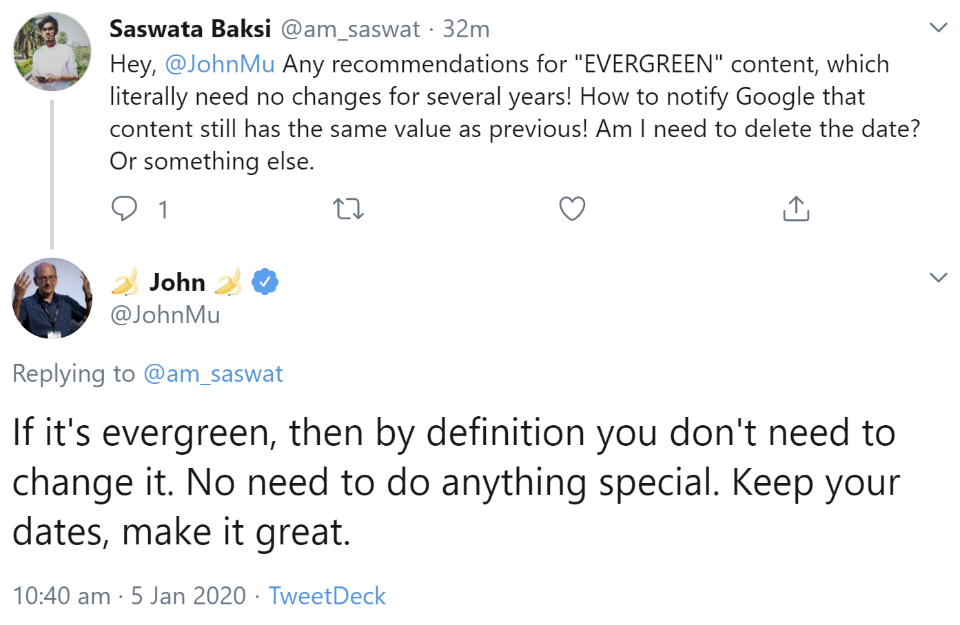 Google: keine besondere Kennzeichnung von Evergreen-Content notwendig
