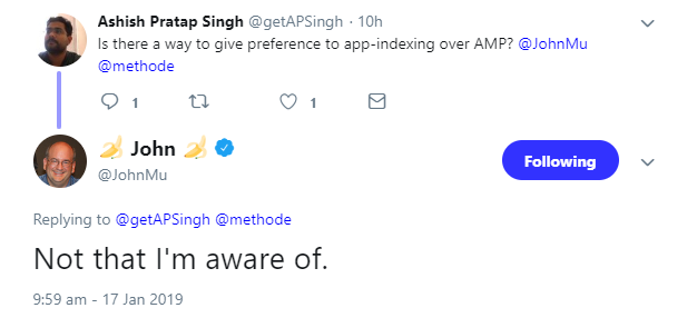 Google: keine Möglichkeit, App-Links gegenüber AMP in der Suche zu bevorzugen