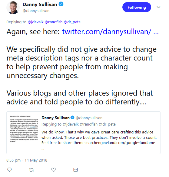 Google: keine Notwendigkeit, Descriptions anzupassen