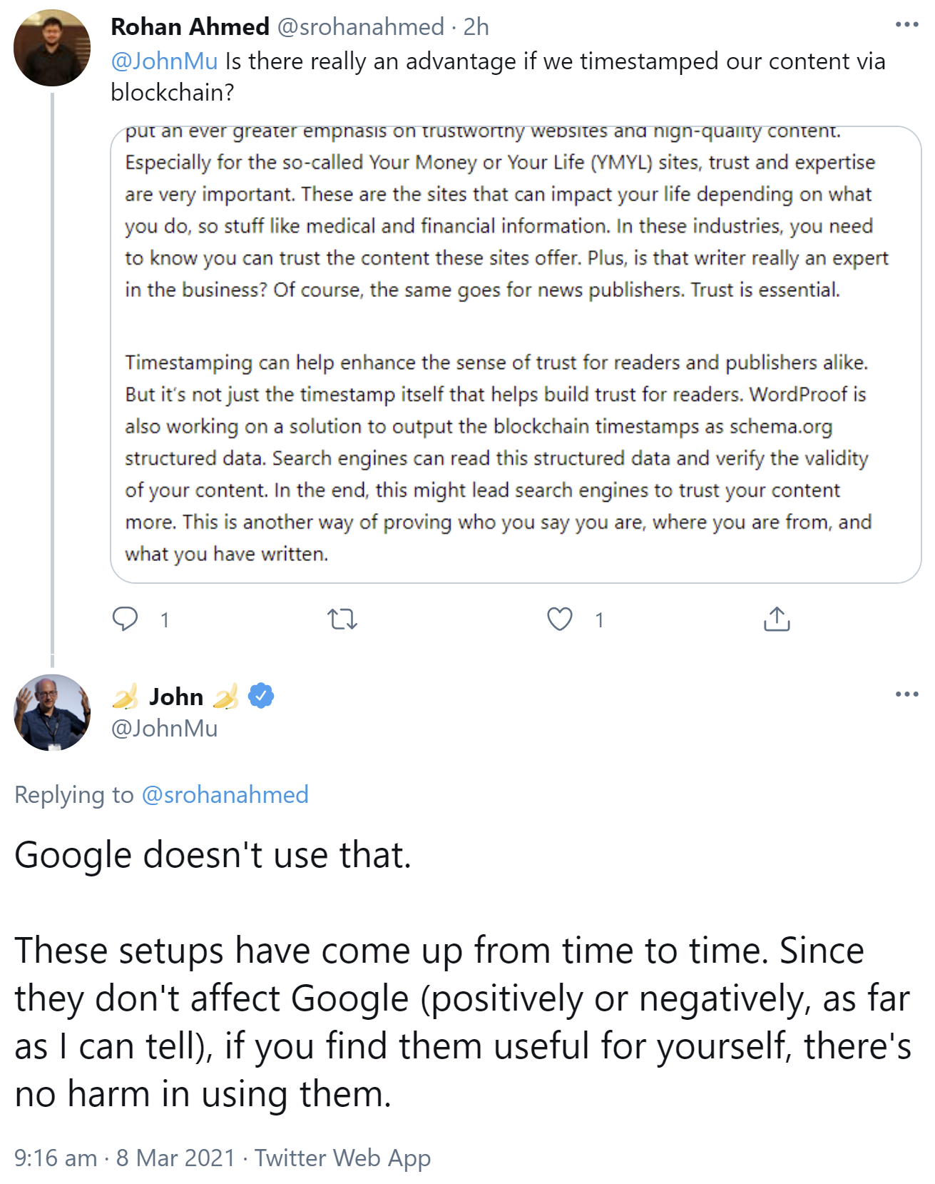 Google: keine SEO-Vorteile durch Blockchain-Timestamps