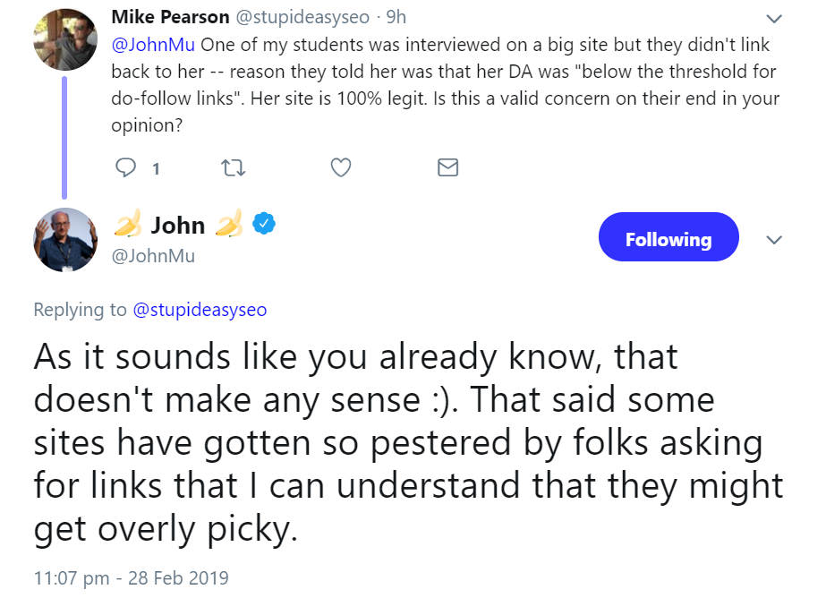 Google: Domain Authority spielt keine Rolle beim Setzen von Links