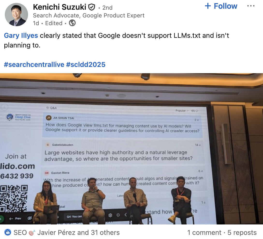 Google: 'Keine Unterstützung der llms.txt geplant'