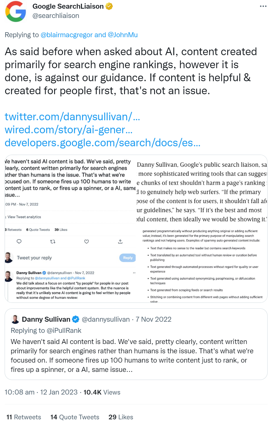 Google: Inhalte, die in erster Linie für gute Rankings erstellt wurden, verstoßen gegen die Richtlinien