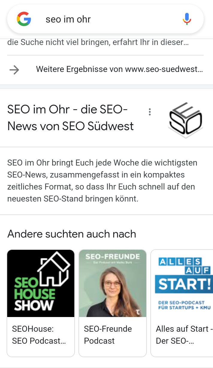 Google Podcast Knowledge Panel mobile Suche