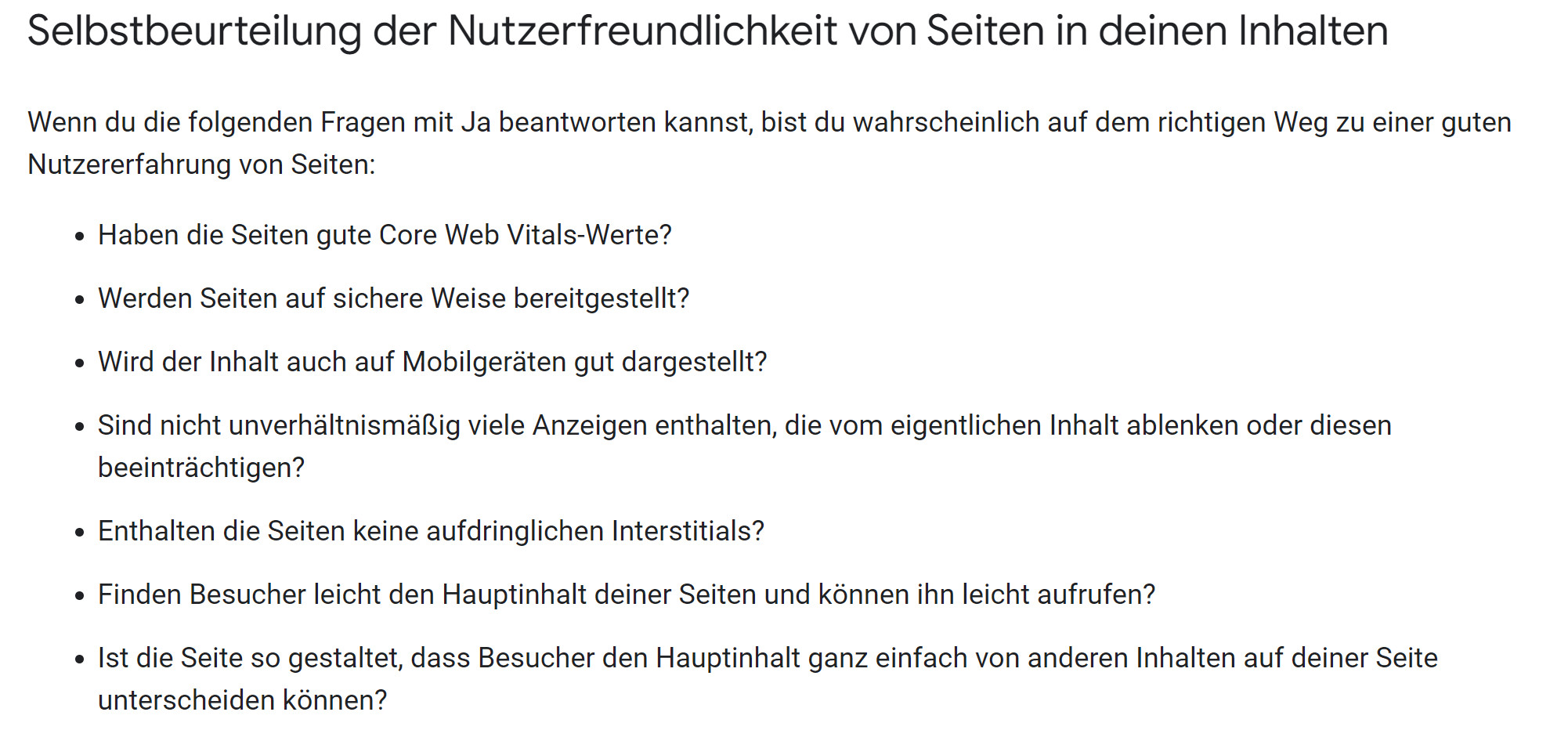 Google: Kriterien zur Selbstbeurteilung der Nutzerfreundlichkeit