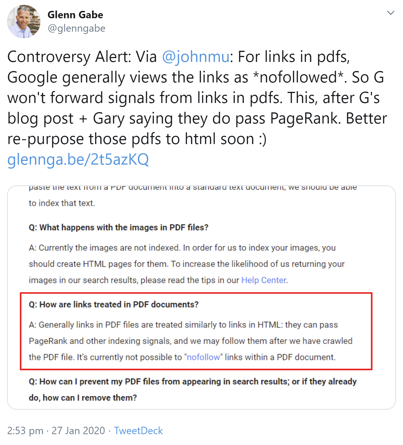 Google: Links in PDF-Dateien übertragen keinen PageRank, obwohl Google dies in einem früheren Blogpost erklärt hatte