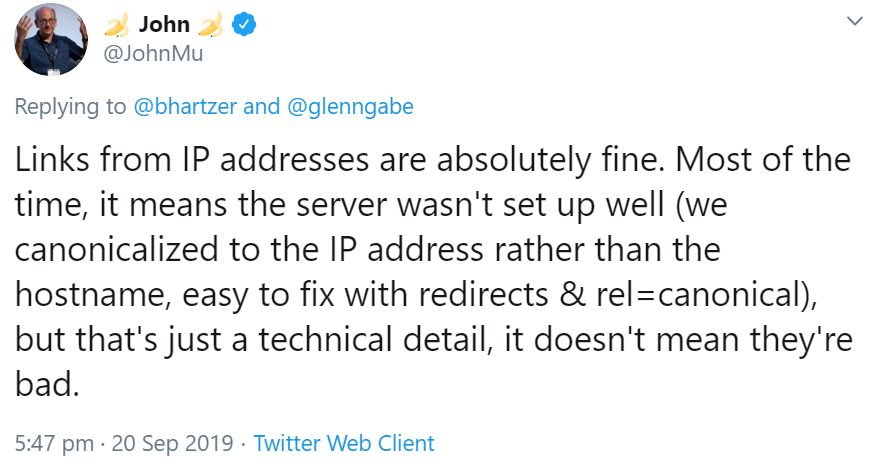Google: Links von IP-Adressen sind ok