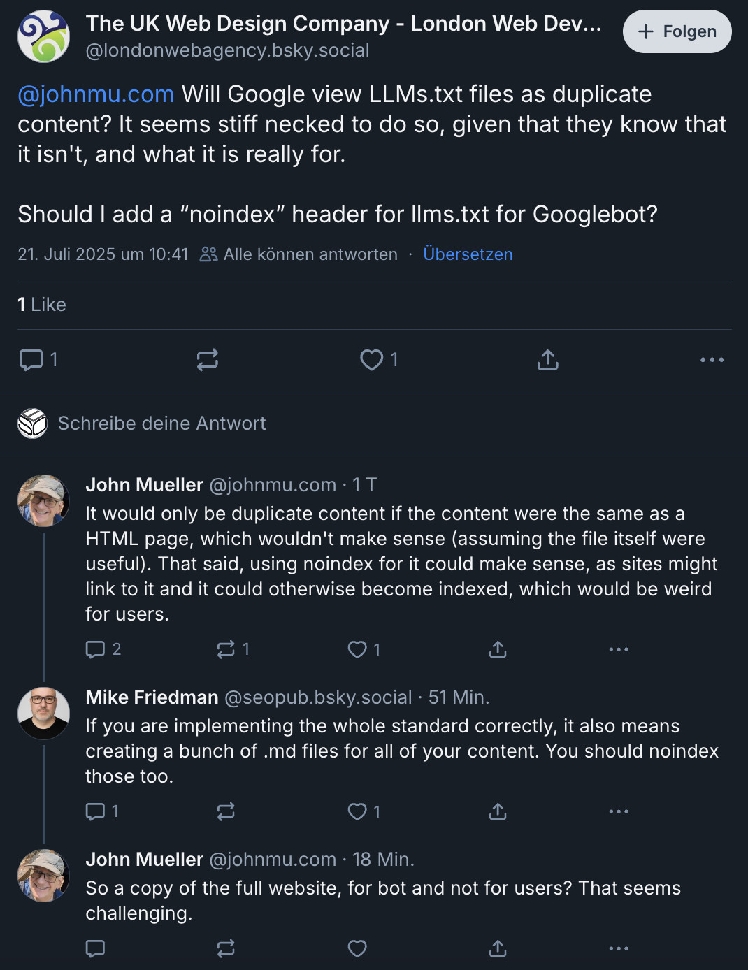 John Müller: Es kann sinnvoll sein, die LLMS.txt auf 'noindex' zu setzen